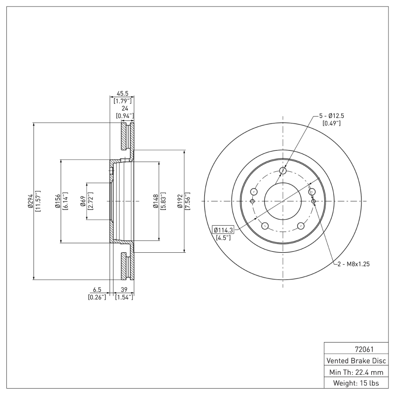 Mitsubishi Outlander Brake Rotor (1) - Front - R1 Concepts - Plain - `05-`22